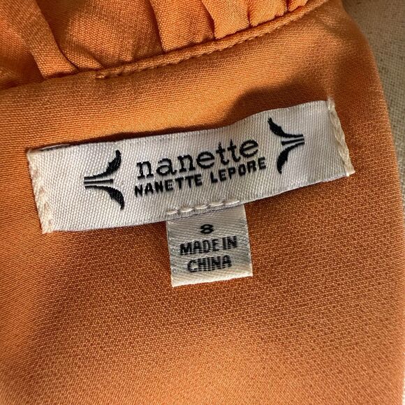 Nanette Lepore Peachy Orange Pencil Dress Tulip Sleeves Ruffle V-Neck Sz 8 2/$50 - Picture 10 of 13
